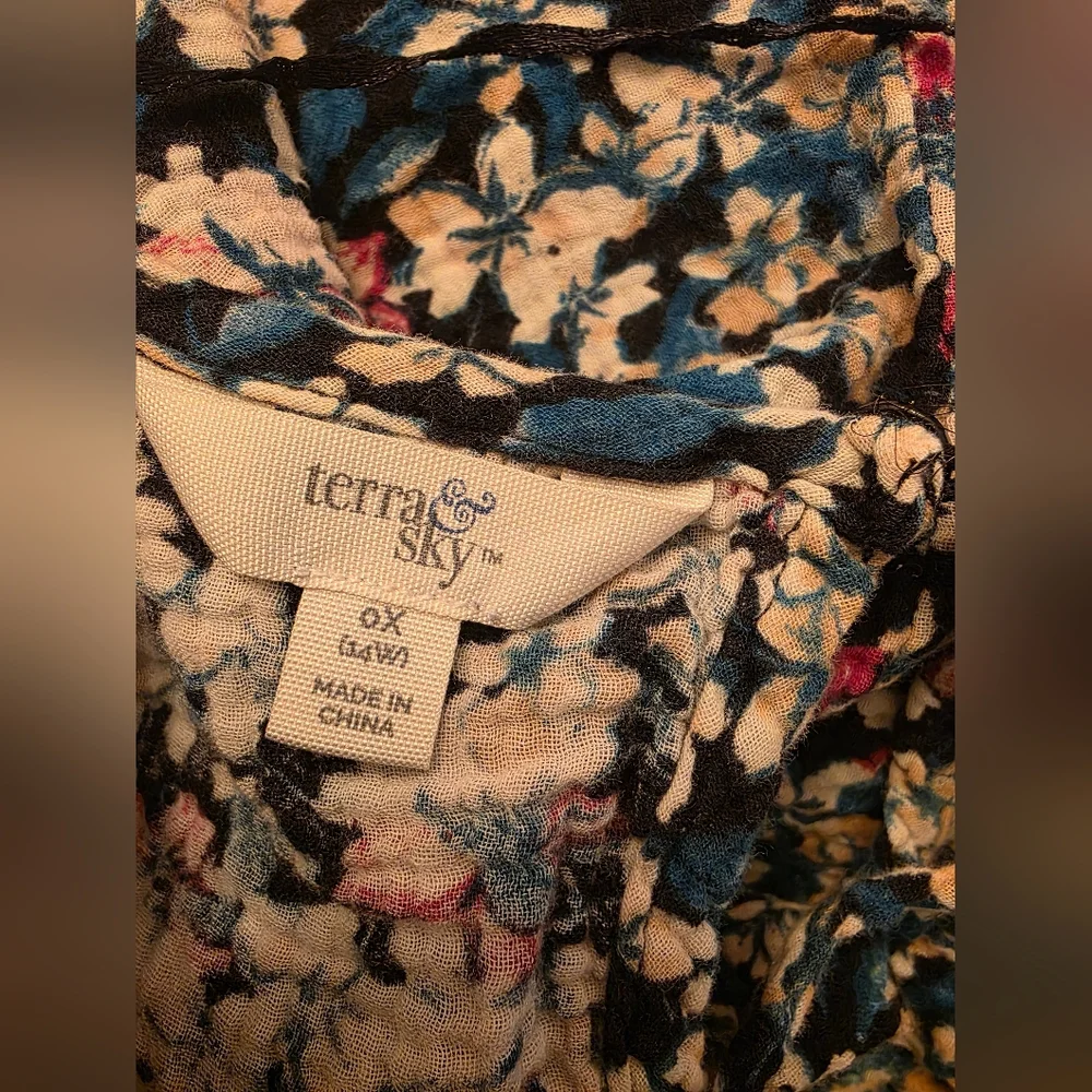 Multicolored Floral Flutter Sleeve Peplum Top Boho Blouse Women's 14 - Picture 7 of 8